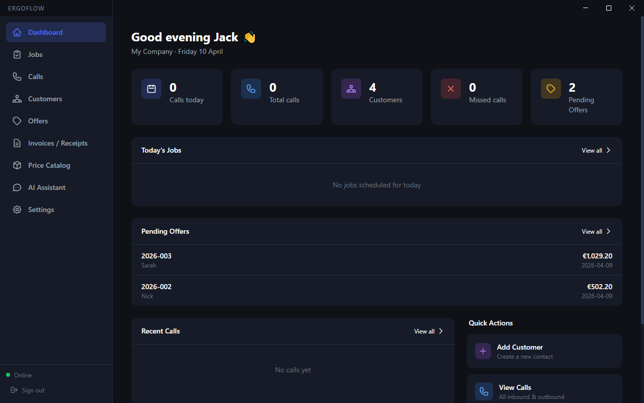 ErgoFlow for Craftsmen — dashboard